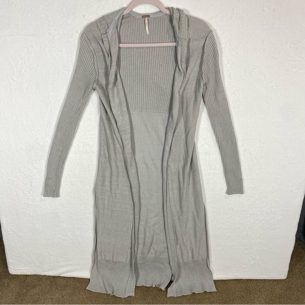 Free People Gray Maxi Cardigan with Side Slit - Picture 2 of 8